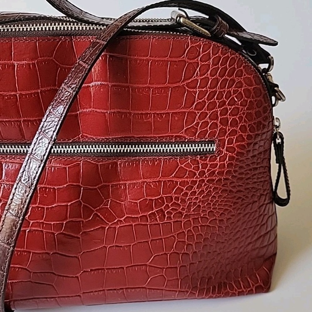 Niquea.D Satchel Shoulder Bag Embossed Italian‎ Leather Top Handle Statement - Picture 8 of 16